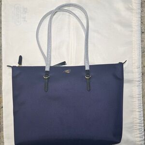 Lauren Ralph Lauren Navy Tote with Black Leather Handles